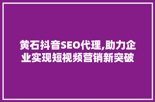 黄石抖音SEO代理,助力企业实现短视频营销新突破