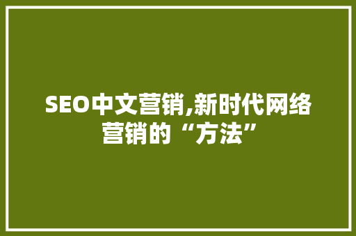 SEO中文营销,新时代网络营销的“方法”