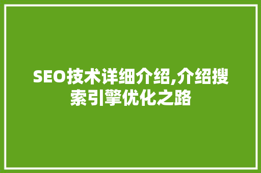 SEO技术详细介绍,介绍搜索引擎优化之路