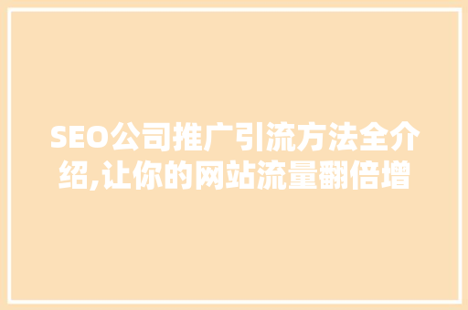 SEO公司推广引流方法全介绍,让你的网站流量翻倍增长！