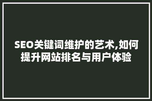 SEO关键词维护的艺术,如何提升网站排名与用户体验