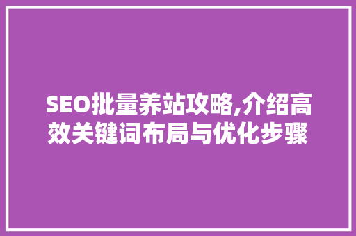 SEO批量养站攻略,介绍高效关键词布局与优化步骤