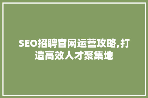 SEO招聘官网运营攻略,打造高效人才聚集地