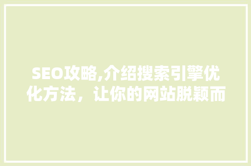 SEO攻略,介绍搜索引擎优化方法，让你的网站脱颖而出