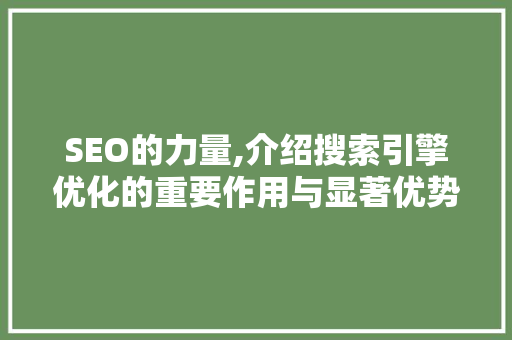 SEO的力量,介绍搜索引擎优化的重要作用与显著优势