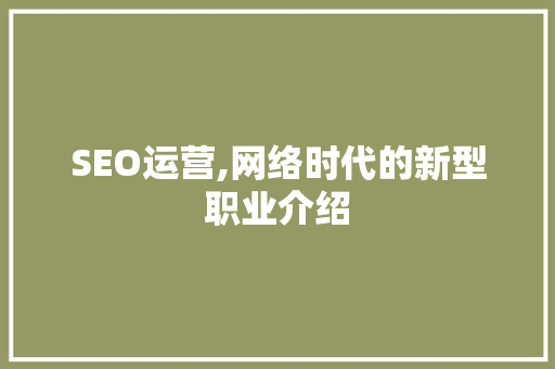 SEO运营,网络时代的新型职业介绍