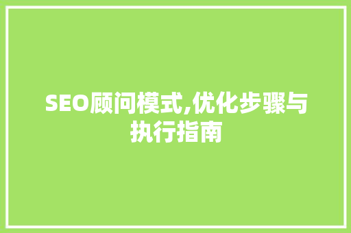 SEO顾问模式,优化步骤与执行指南