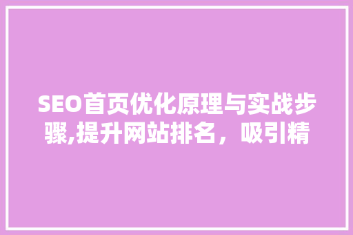 SEO首页优化原理与实战步骤,提升网站排名，吸引精准流量