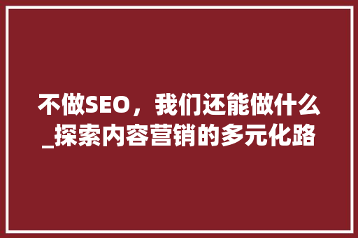 不做SEO，我们还能做什么_探索内容营销的多元化路径