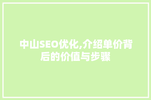 中山SEO优化,介绍单价背后的价值与步骤