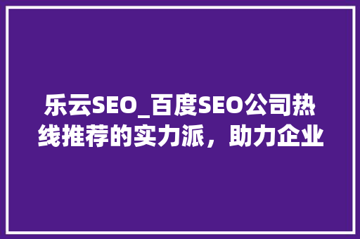 乐云SEO_百度SEO公司热线推荐的实力派，助力企业互联网营销腾飞