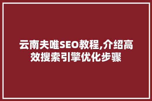 云南夫唯SEO教程,介绍高效搜索引擎优化步骤