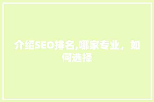 介绍SEO排名,哪家专业，如何选择