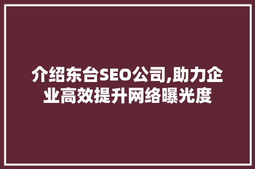 介绍东台SEO公司,助力企业高效提升网络曝光度