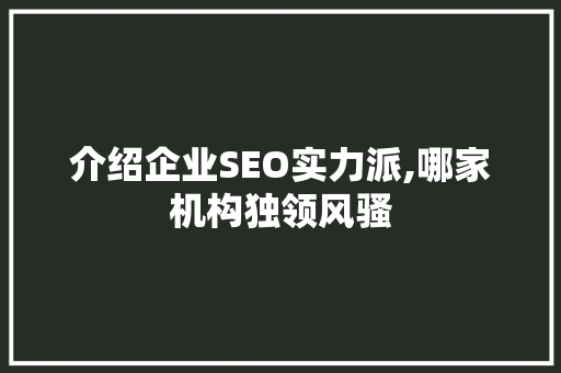 介绍企业SEO实力派,哪家机构独领风骚
