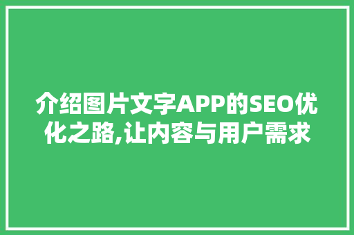 介绍图片文字APP的SEO优化之路,让内容与用户需求无缝对接