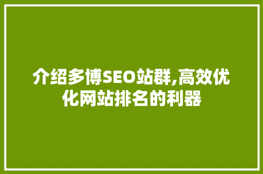 介绍多博SEO站群,高效优化网站排名的利器