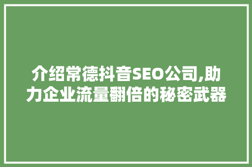 介绍常德抖音SEO公司,助力企业流量翻倍的秘密武器