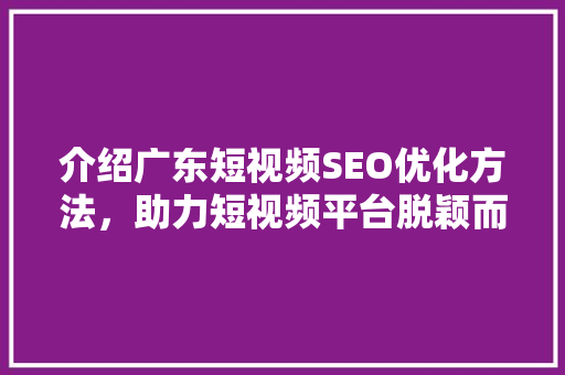 介绍广东短视频SEO优化方法，助力短视频平台脱颖而出