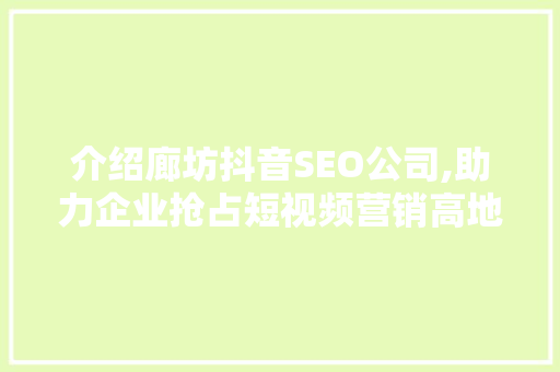 介绍廊坊抖音SEO公司,助力企业抢占短视频营销高地