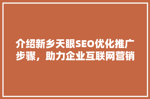 介绍新乡天眼SEO优化推广步骤，助力企业互联网营销腾飞