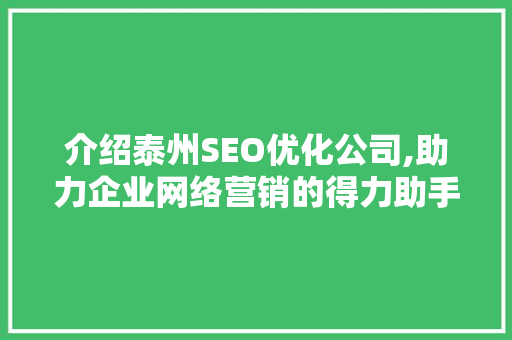 介绍泰州SEO优化公司,助力企业网络营销的得力助手