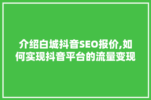 介绍白城抖音SEO报价,如何实现抖音平台的流量变现