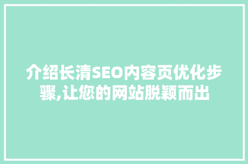 介绍长清SEO内容页优化步骤,让您的网站脱颖而出