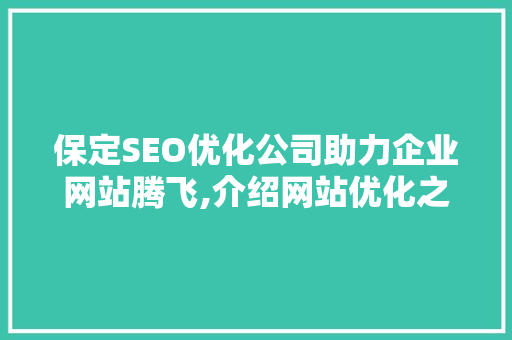 保定SEO优化公司助力企业网站腾飞,介绍网站优化之路