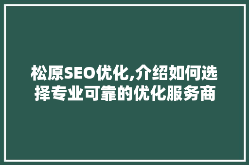 松原SEO优化,介绍如何选择专业可靠的优化服务商