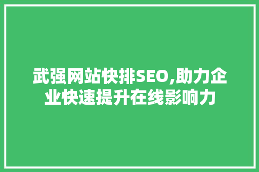 武强网站快排SEO,助力企业快速提升在线影响力