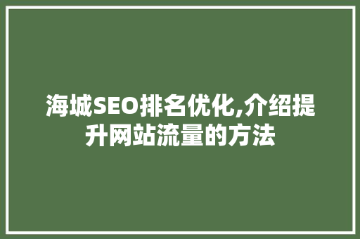 海城SEO排名优化,介绍提升网站流量的方法