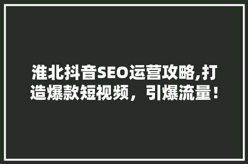淮北抖音SEO运营攻略,打造爆款短视频，引爆流量！