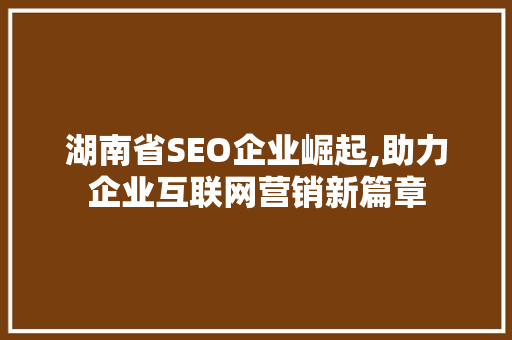 湖南省SEO企业崛起,助力企业互联网营销新篇章