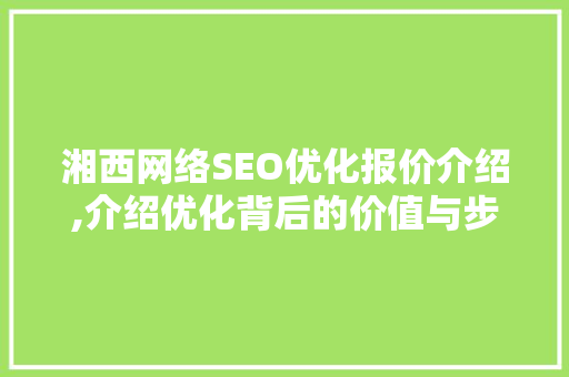 湘西网络SEO优化报价介绍,介绍优化背后的价值与步骤