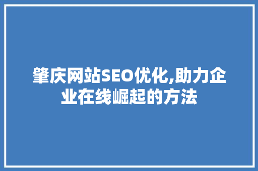 肇庆网站SEO优化,助力企业在线崛起的方法