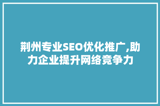 荆州专业SEO优化推广,助力企业提升网络竞争力