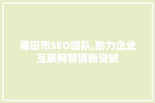 莆田市SEO团队,助力企业互联网营销新突破