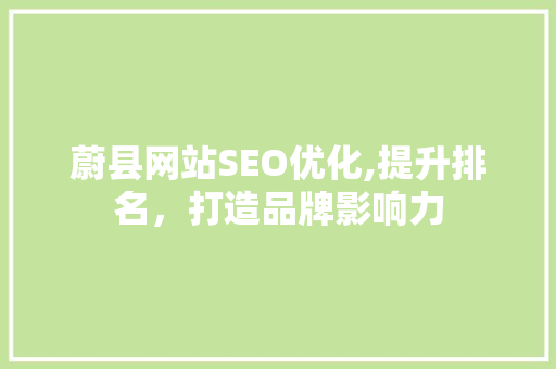 蔚县网站SEO优化,提升排名，打造品牌影响力