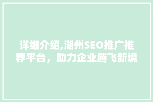 详细介绍,湖州SEO推广推荐平台，助力企业腾飞新境界