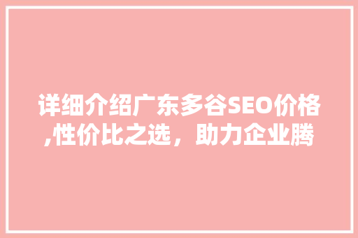 详细介绍广东多谷SEO价格,性价比之选，助力企业腾飞