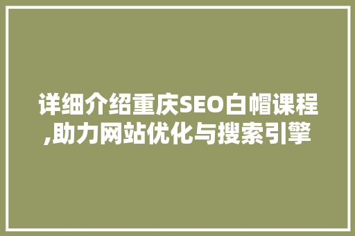详细介绍重庆SEO白帽课程,助力网站优化与搜索引擎排名提升