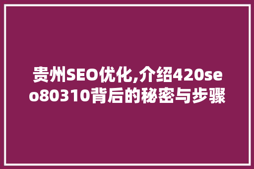 贵州SEO优化,介绍420seo80310背后的秘密与步骤