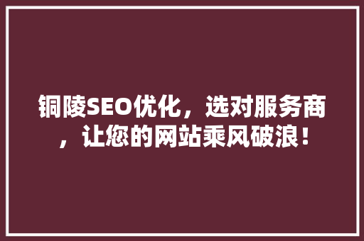 铜陵SEO优化，选对服务商，让您的网站乘风破浪！