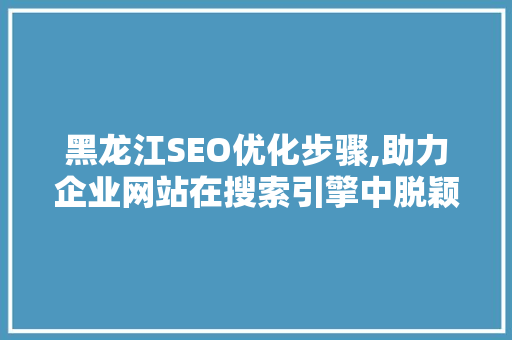 黑龙江SEO优化步骤,助力企业网站在搜索引擎中脱颖而出