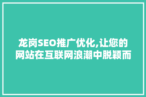 龙岗SEO推广优化,让您的网站在互联网浪潮中脱颖而出