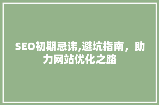 SEO初期忌讳,避坑指南，助力网站优化之路