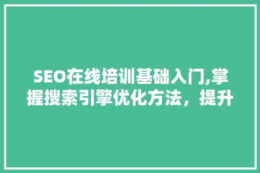 SEO在线培训基础入门,掌握搜索引擎优化方法，提升网站排名