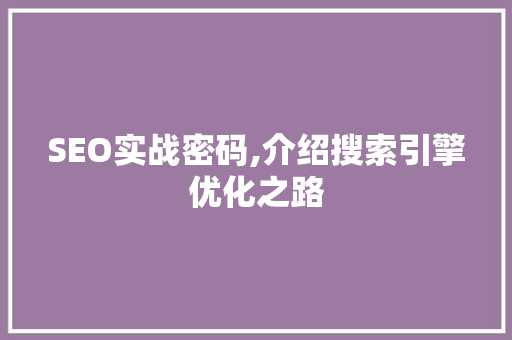 SEO实战密码,介绍搜索引擎优化之路