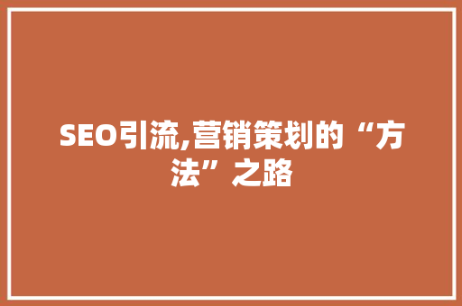 SEO引流,营销策划的“方法”之路